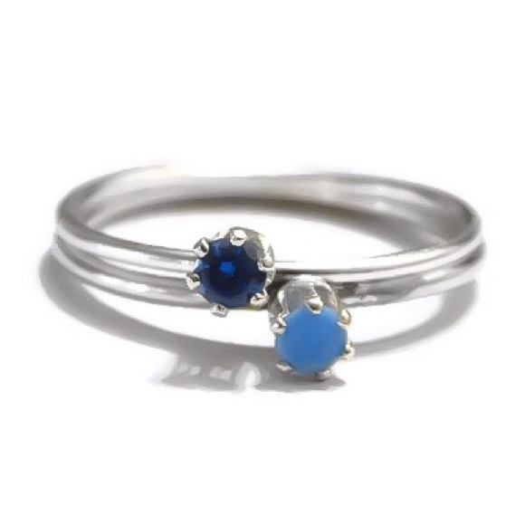 Set of 2 Sapphire & Blue Opal Stackable Rings 2-13 - Picture 2 of 7